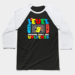 Level 9 Unlocked Awesome Since 2015 9Th Birthday Video Games Baseball T-Shirt